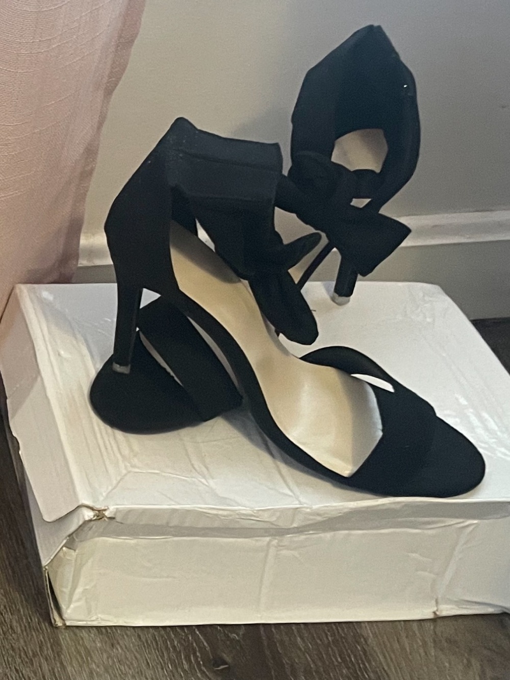Black Ankle-Tie High Heel Sandals
